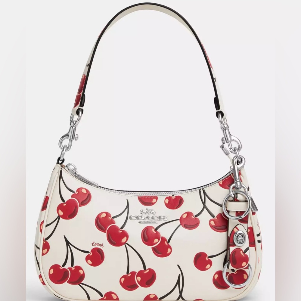 COACH CHERRY CHERRIES PRINT BAG CHARM HANGTAG HANGBAG PURSE VALET KEYRING - Picture 5 of 5